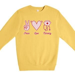 Nurse Peace Love Nursing Medicine Gift Premium Crewneck Sweatshirt