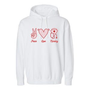 Nurse Peace Love Nursing Medicine Gift Garment-Dyed Fleece Hoodie