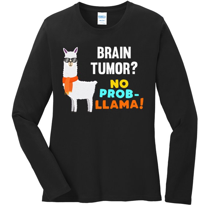 No Prob Llama Brain Tumor Survivor Recovery Get Well Gifts Ladies Long Sleeve Shirt