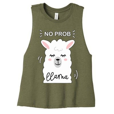 No Prob Llama Cute Funny No Drama Alpaca Lammacorn Women's Racerback Cropped Tank