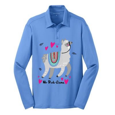 No Prob Llama Funny Llama Alpaca Lover Gift Silk Touch Performance Long Sleeve Polo