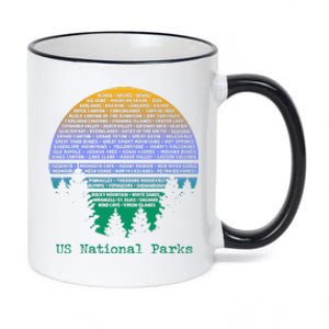 National Parks List Word Cloud Sunset Trees 11oz Black Color Changing Mug