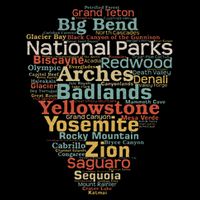 National Parks List Word Cloud Camping Hiking Women Impact Tech Backpack