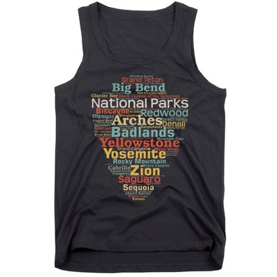National Parks List Word Cloud Camping Hiking Women Tank Top