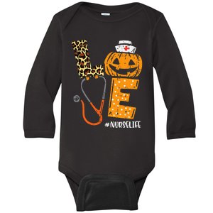 Nurse Pumpkin Leopard Print Festive Fall & Thanksgiving Decor Baby Long Sleeve Bodysuit