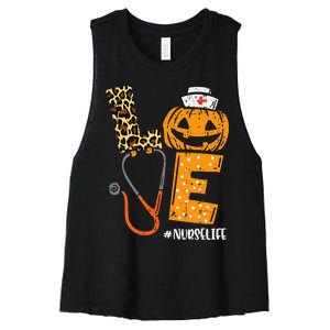 Nurse Pumpkin Leopard Print Festive Fall & Thanksgiving Decor Women's Racerback Cropped Tank