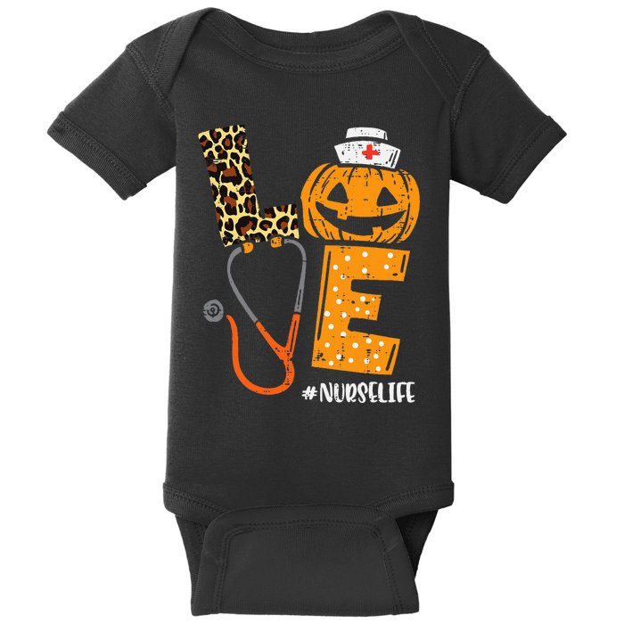 Nurse Pumpkin Leopard Print Festive Fall & Thanksgiving Decor Baby Bodysuit