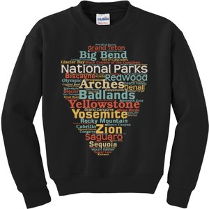 National Parks List Word Cloud Camping Hiking Kids Sweatshirt