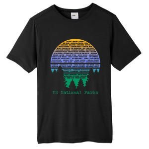 National Parks List Word Cloud Sunset Trees Tall Fusion ChromaSoft Performance T-Shirt