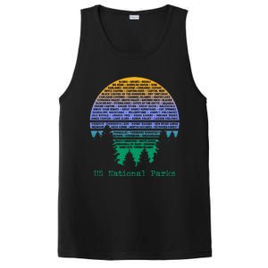 National Parks List Word Cloud Sunset Trees PosiCharge Competitor Tank