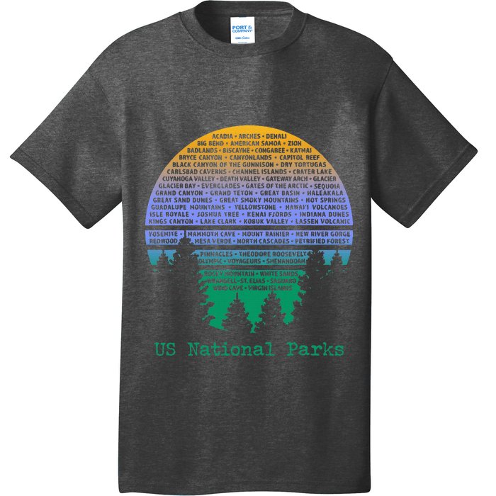 National Parks List Word Cloud Sunset Trees T-Shirt