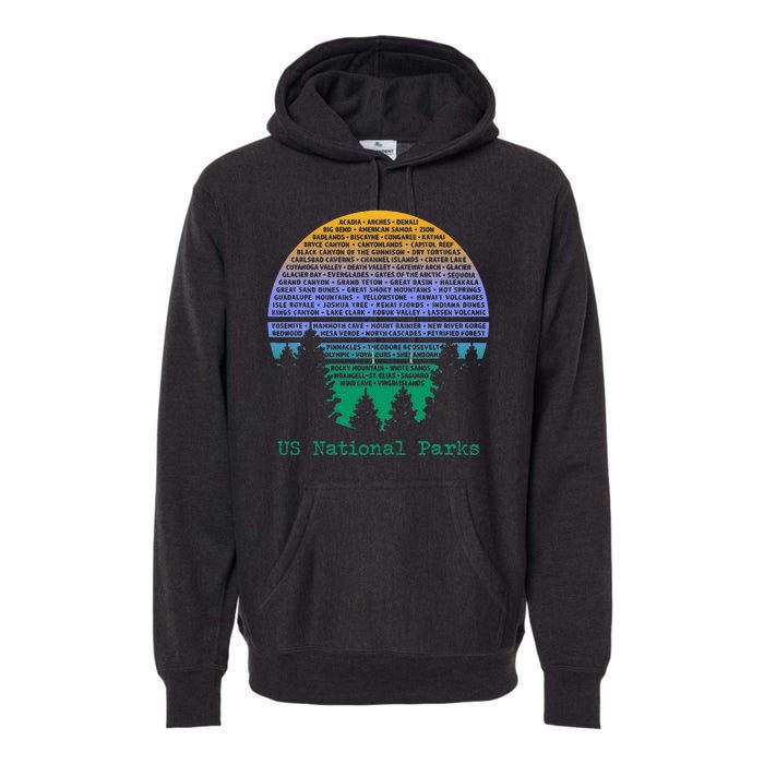 National Parks List Word Cloud Sunset Trees Premium Hoodie