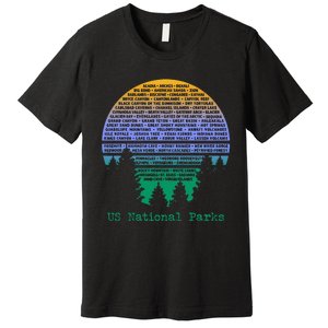 National Parks List Word Cloud Sunset Trees Premium T-Shirt