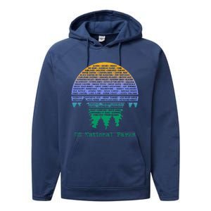 National Parks List Word Cloud Sunset Trees Performance Fleece Hoodie