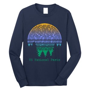 National Parks List Word Cloud Sunset Trees Long Sleeve Shirt