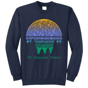 National Parks List Word Cloud Sunset Trees Sweatshirt