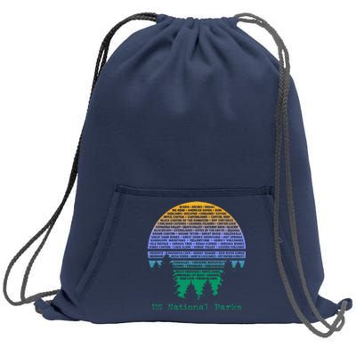 National Parks List Word Cloud Sunset Trees Sweatshirt Cinch Pack Bag