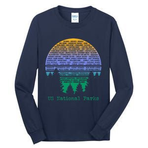 National Parks List Word Cloud Sunset Trees Tall Long Sleeve T-Shirt