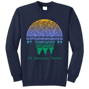 National Parks List Word Cloud Sunset Trees Tall Sweatshirt