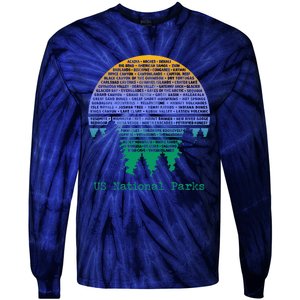 National Parks List Word Cloud Sunset Trees Tie-Dye Long Sleeve Shirt