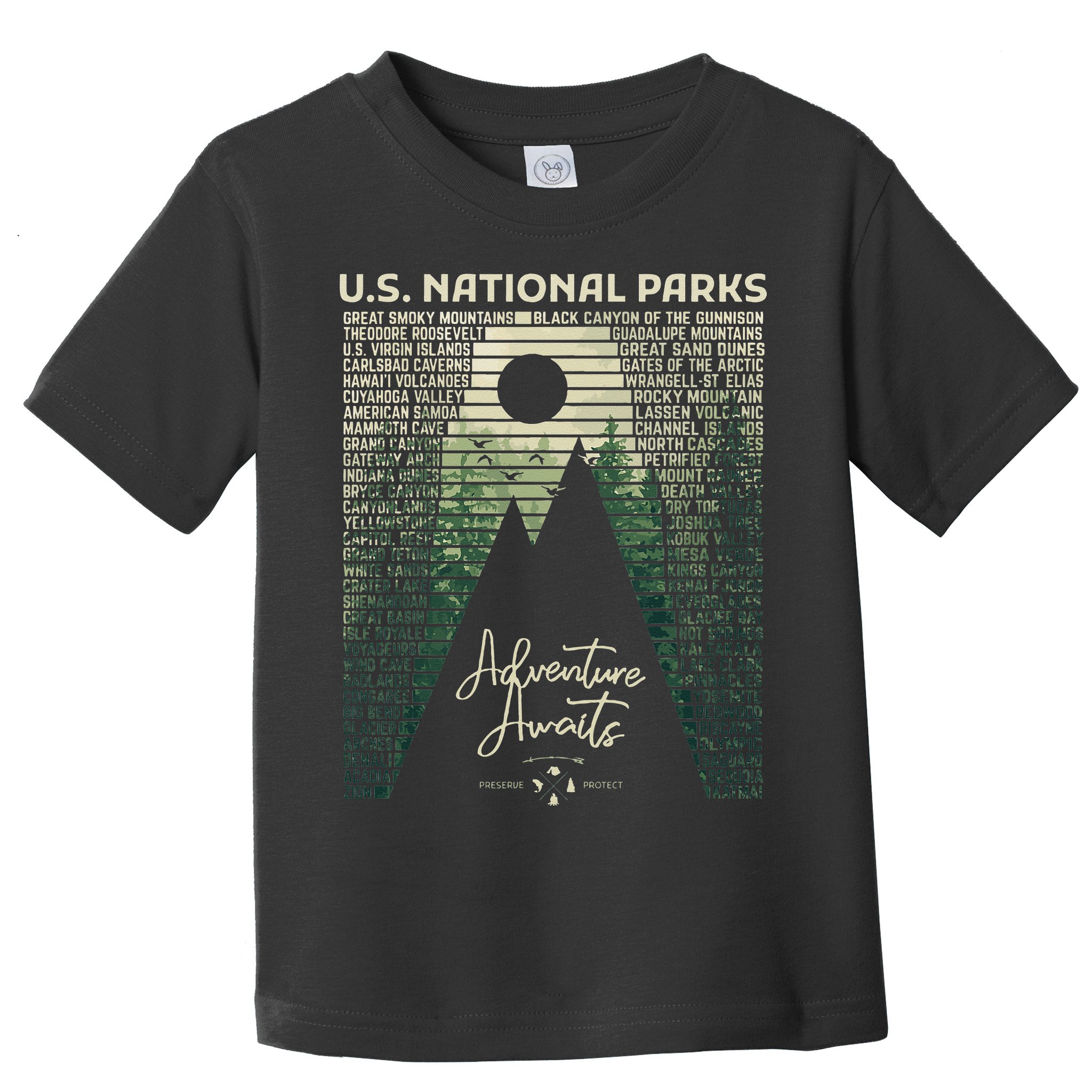 National Parks List US Park Vintage Camping Hiking Men Women Toddler T-Shirt