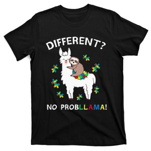 No Probllama Llama Sloth Puzzle Cool Autism Awareness Gift T-Shirt