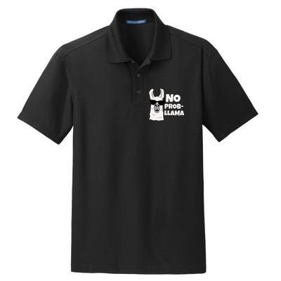 No Probllama Llama Problem Funny Dry Zone Grid Polo