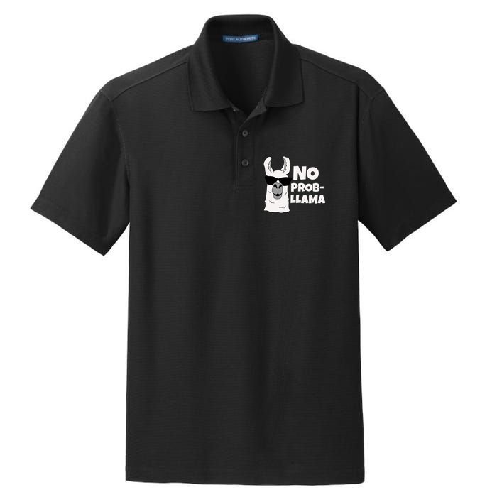 No Probllama Llama Problem Funny Dry Zone Grid Polo