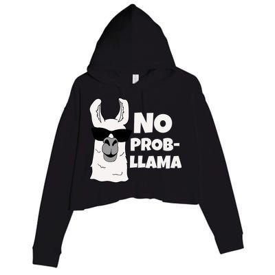 No Probllama Llama Problem Funny Crop Fleece Hoodie