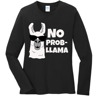 No Probllama Llama Problem Funny Ladies Long Sleeve Shirt