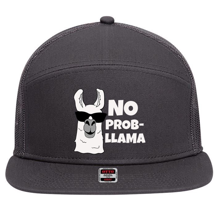 No Probllama Llama Problem Funny 7 Panel Mesh Trucker Snapback Hat