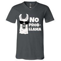 No Probllama Llama Problem Funny V-Neck T-Shirt