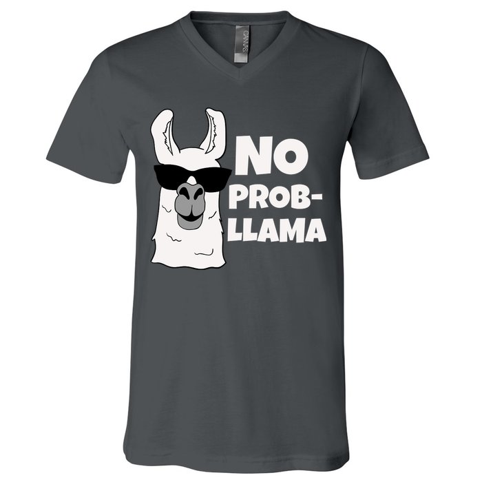 No Probllama Llama Problem Funny V-Neck T-Shirt