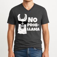 No Probllama Llama Problem Funny V-Neck T-Shirt
