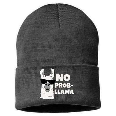 No Probllama Llama Problem Funny Sustainable Knit Beanie