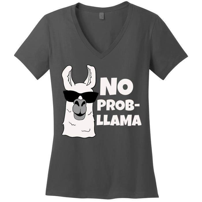 No Probllama Llama Problem Funny Women's V-Neck T-Shirt