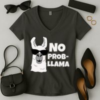 No Probllama Llama Problem Funny Women's V-Neck T-Shirt