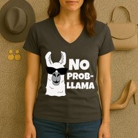 No Probllama Llama Problem Funny Women's V-Neck T-Shirt