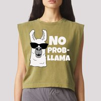 No Probllama Llama Problem Funny Garment-Dyed Women's Muscle Tee