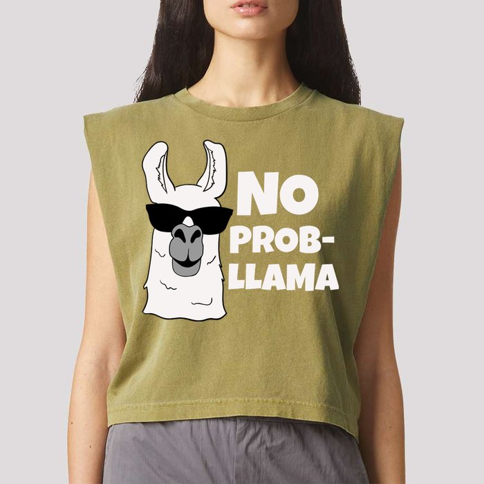 No Probllama Llama Problem Funny Garment-Dyed Women's Muscle Tee
