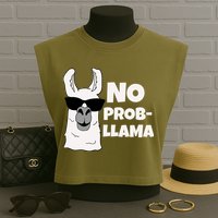 No Probllama Llama Problem Funny Garment-Dyed Women's Muscle Tee