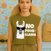 No Probllama Llama Problem Funny Garment-Dyed Women's Muscle Tee