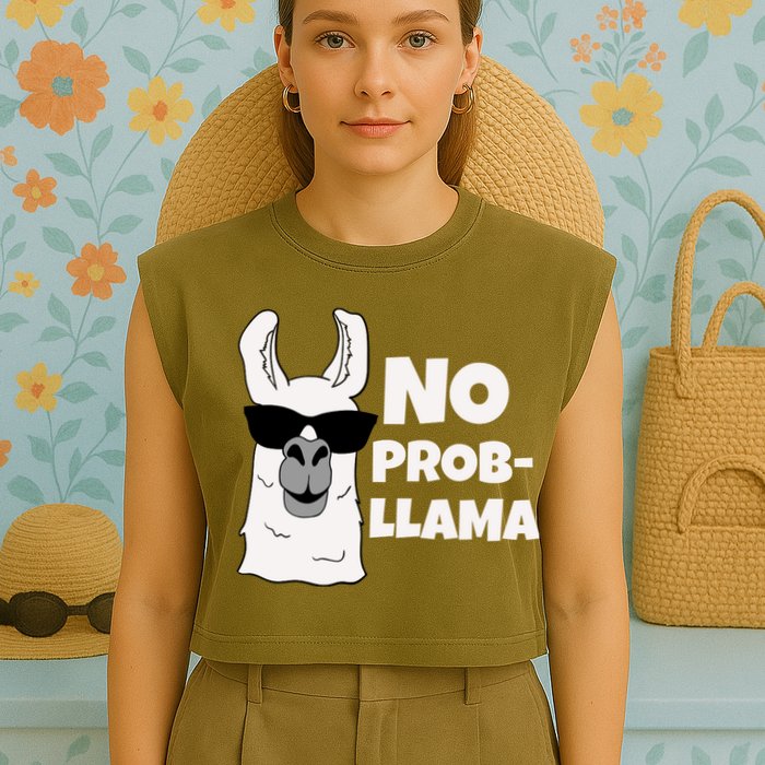 No Probllama Llama Problem Funny Garment-Dyed Women's Muscle Tee