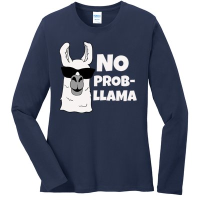 No Probllama Llama Problem Funny Ladies Long Sleeve Shirt