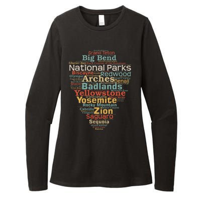 National Parks List Us Word Cloud Art Camping Hiking Womens CVC Long Sleeve Shirt