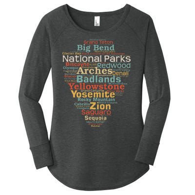 National Parks List Us Word Cloud Art Camping Hiking Women's Perfect Tri Tunic Long Sleeve Shirt