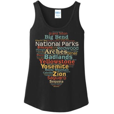 National Parks List Us Word Cloud Art Camping Hiking Ladies Essential Tank