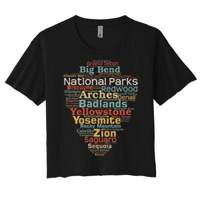 National Parks List Us Word Cloud Art Camping Hiking Women's Crop Top Tee