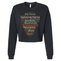 National Parks List Us Word Cloud Art Camping Hiking Cropped Pullover Crew