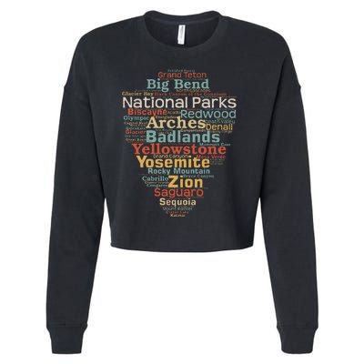 National Parks List Us Word Cloud Art Camping Hiking Cropped Pullover Crew